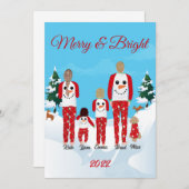 Modern Christmas Family of 5 Personalized Flat Feestdagenkaart (Voorkant / Achterkant)