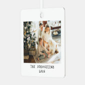 Modern Christmas Family Two Photos Double Sided Metalen Ornament (Voorkant links)