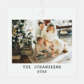 Modern Christmas Family Two Photos Double Sided Metalen Ornament (Voorkant)