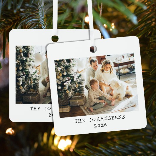Modern Christmas Family Two Photos Double Sided Metalen Ornament