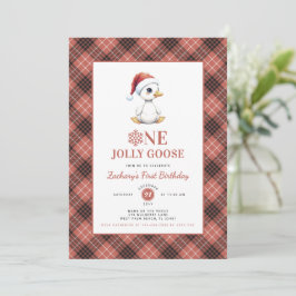 Modern Christmas First Birthday One Jolly Goose Kaart