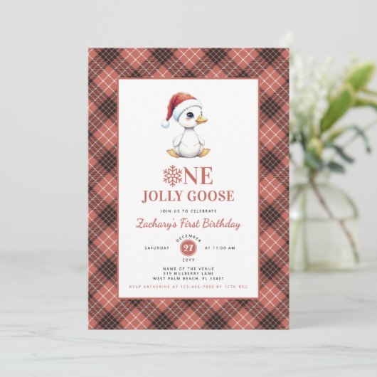 Modern Christmas First Birthday One Jolly Goose Kaart (Staand voorkant)
