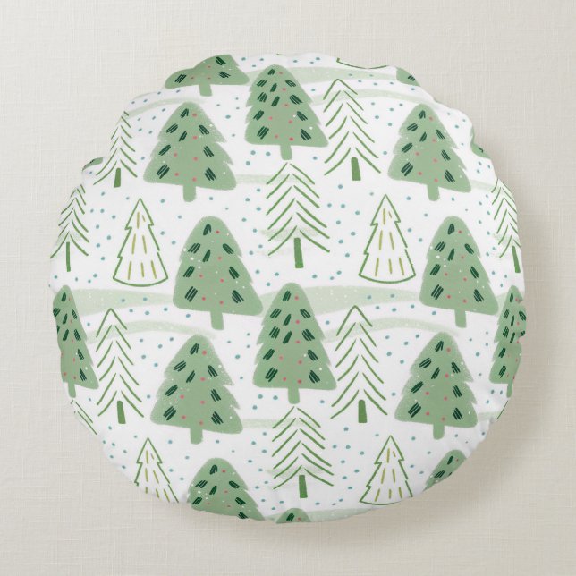 Modern Christmas Forest Olive green pattern Rond Kussen (Voorkant)