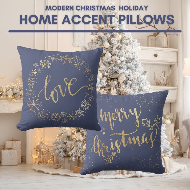 Modern Christmas Golden Snowflake Accent Kussen (Modern Christmas Golden Snowflake Accent Throw Pillow)