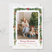 Modern Christmas Greenery and Bows 1 Photo Feestdagenkaart (Voorkant)