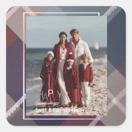 Modern Christmas Happy Holidays Family Photo Vierkante Sticker