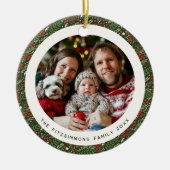 Modern Christmas Holly Foliage 2 Sided Photo Keramisch Ornament (Voorkant)