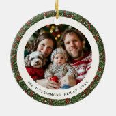 Modern Christmas Holly Foliage 2 Sided Photo Keramisch Ornament (Achterkant)