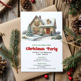 Modern christmas house invite red green minimal kaart