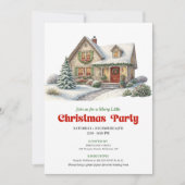Modern christmas house invite red green minimal kaart (Voorkant)