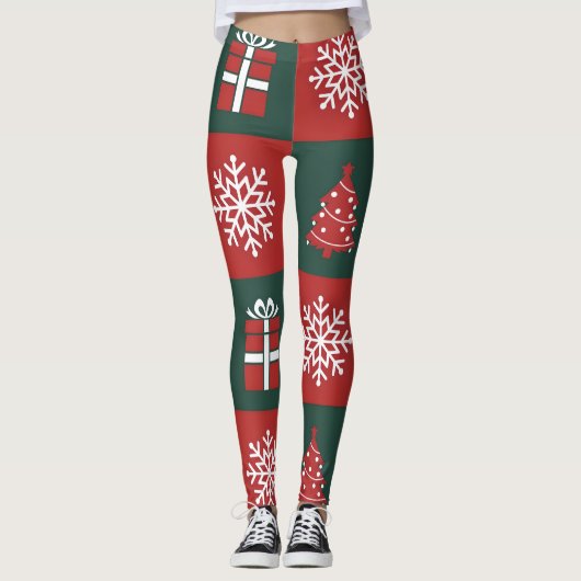 Modern Christmas Icons Pattern Leggings (Voorkant)