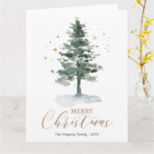 Modern Christmas Kaart Gold Waterverf Tree (Gele Bloem)
