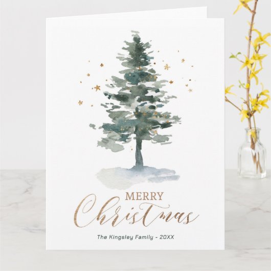 Modern Christmas Kaart Gold Waterverf Tree (Gele Bloem)
