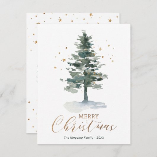 Modern Christmas Kaart Gold Waterverf Tree (Voorkant / Achterkant)