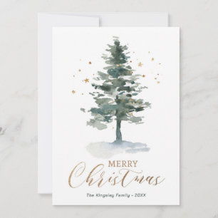 Modern Christmas Kaart Gold Waterverf Tree