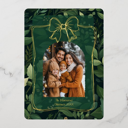 Modern Christmas Leaves Arch Photo Template  Folie Feestdagenkaart (Voorkant)