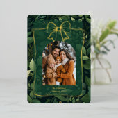 Modern Christmas Leaves Arch Photo Template  Folie Feestdagenkaart (Staand Voorkant)