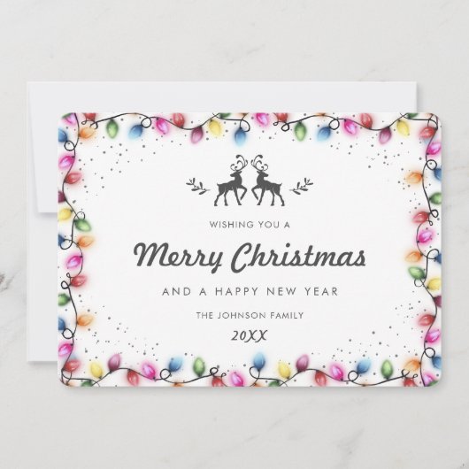 Modern Christmas Lights Reindeer Snow Feestdagenkaart (Voorkant)