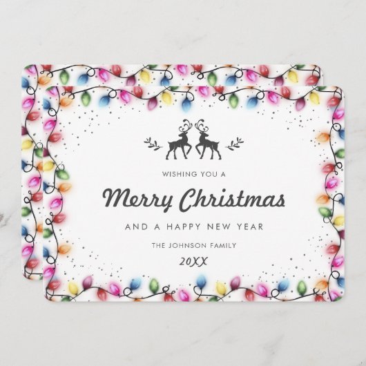 Modern Christmas Lights Reindeer Snow Feestdagenkaart (Voorkant / Achterkant)