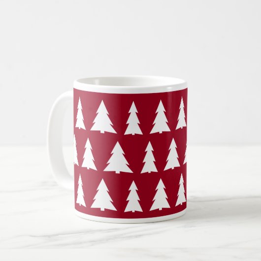 Modern Christmas Maroon White Tree Pattern Koffiemok (Voorkant links)