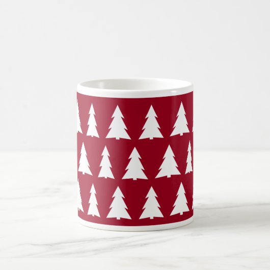 Modern Christmas Maroon White Tree Pattern Koffiemok (Center)