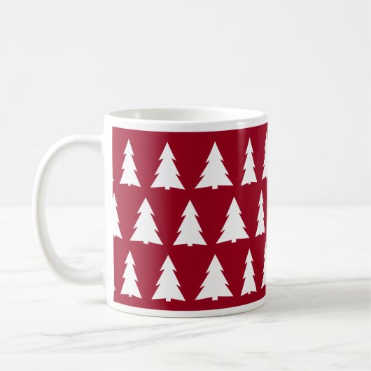 Modern Christmas Maroon White Tree Pattern Koffiemok (Links)