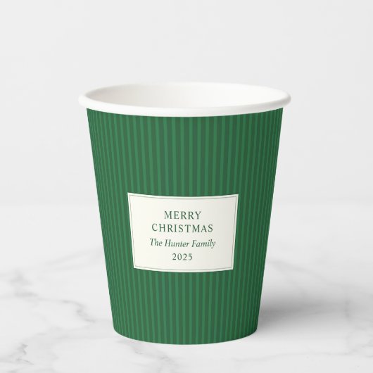 Modern Christmas Minimal Holiday Green Stripes Papieren Bekers (Voorkant)