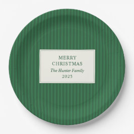 Modern Christmas Minimal Holiday Green Stripes Papieren Bordje