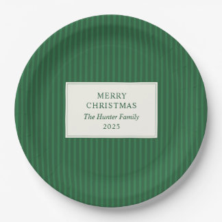 Modern Christmas Minimal Holiday Green Stripes Papieren Bordje
