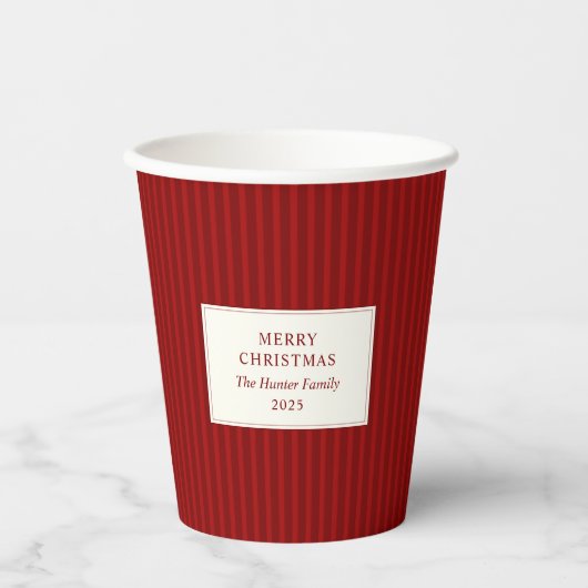 Modern Christmas Minimal Holiday Red Stripes Papieren Bekers (Voorkant)