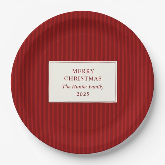 Modern Christmas Minimal Holiday Red Stripes Papieren Bordje (Voorkant)