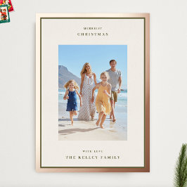 Modern Christmas Moss Green Photo Lijst Roos Gold Folie Feestdagenkaart