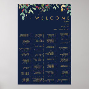 Modern Christmas   Navy Alphabetical Seating Poster