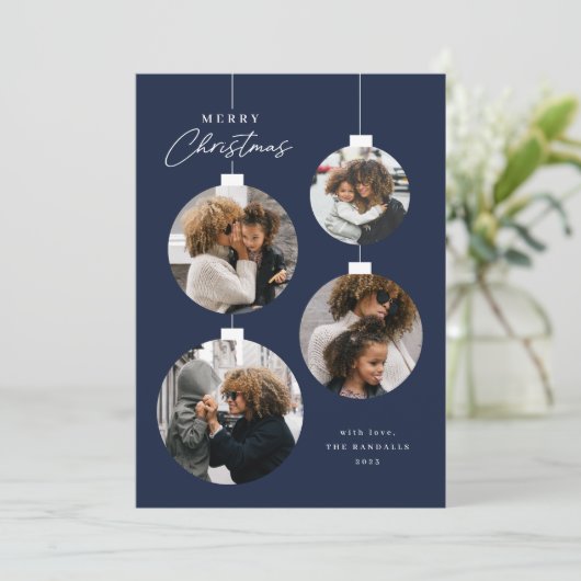 Modern Christmas Ornament 4 Photo Feestdagenkaart (Staand voorkant)