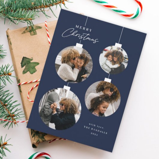 Modern Christmas Ornament 4 Photo Feestdagenkaart