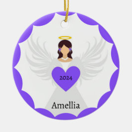 Modern Christmas Paarse Angel Heart Custom Name Keramisch Ornament
