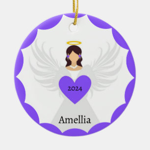 Modern Christmas Paarse Angel Heart Custom Name Keramisch Ornament