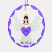 Modern Christmas Paarse Angel Heart Custom Name Keramisch Ornament (Links)