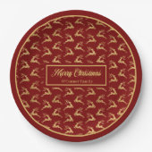 Modern Christmas Paper Plates Red & Gold Reindeer Papieren Bordje (Voorkant)