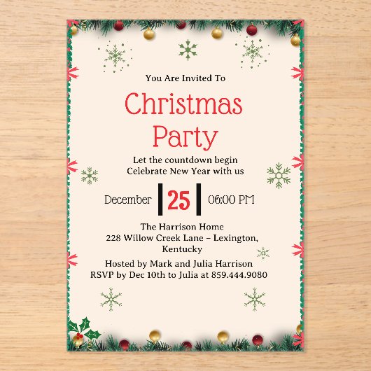 Modern Christmas Party Invitation Template Acryl Uitnodigingen (Voorkant)