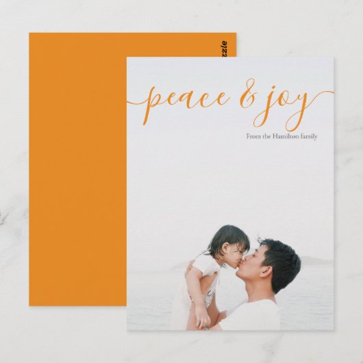 Modern Christmas Peace Photo (oranje achterkant) Briefkaart (Voorkant / Achterkant)