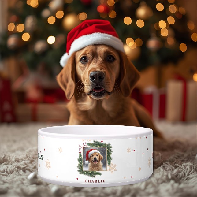 Modern Christmas Pet Bowl – Personalized Photo Voerbakje (Creator heeft geüpload)