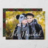 Modern Christmas Photo Feliz Navidad Plaid Feestdagenkaart (Voorkant / Achterkant)