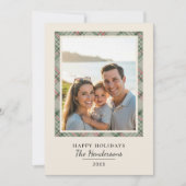 Modern Christmas Photo Sage Green Tartan Plaid Feestdagenkaart (Voorkant)