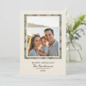 Modern Christmas Photo Sage Green Tartan Plaid Feestdagenkaart (Staand voorkant)