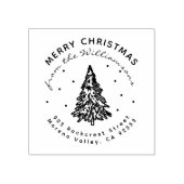 Modern Christmas Pine Tree familie retouradres Rubberstempel (Afrduk)