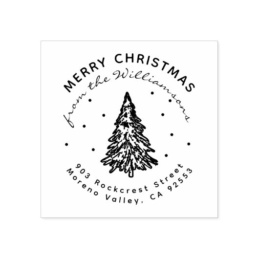Modern Christmas Pine Tree familie retouradres Rubberstempel (Afrduk)