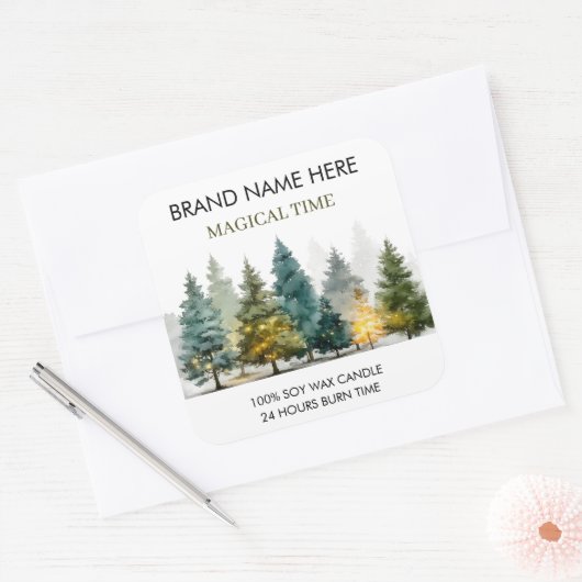 Modern Christmas Pine Trees Candle Label (Envelop)