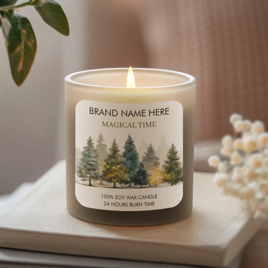 Modern Christmas Pine Trees Candle Label