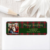 Modern Christmas Plaid Goud Foto Retouradres Etiket (Insitu)